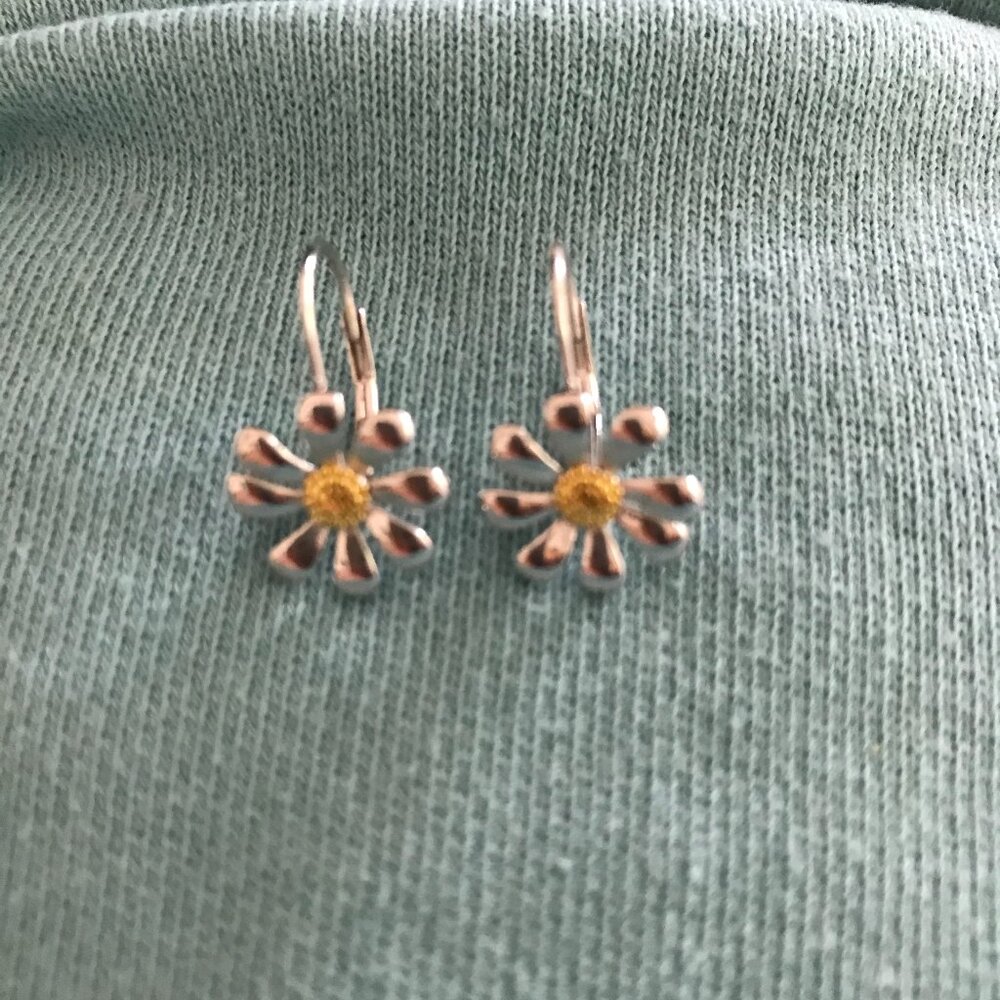 Pair of Sterling Silver Daisy Leverback Earrings